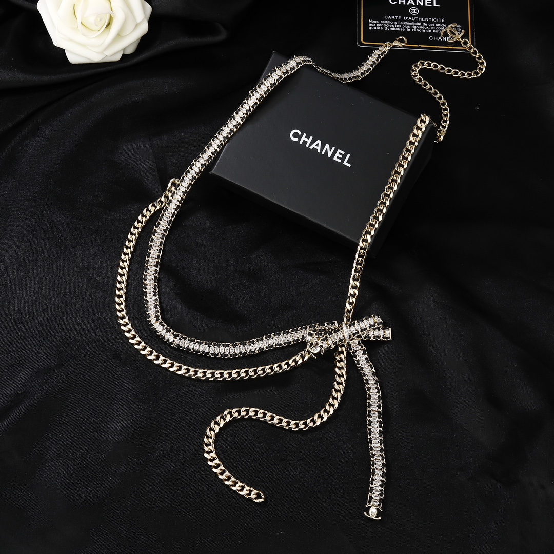 CCW093 Gold Metal and leather chain cc waist belt with bowknot - ccjewelryacc