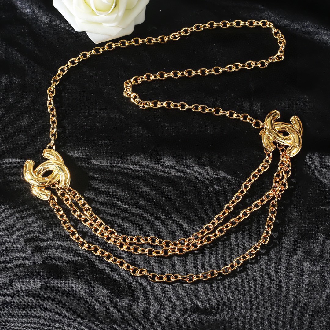 CCW086 CC metal chain belt with Plaid cc logo - ccjewelryacc
