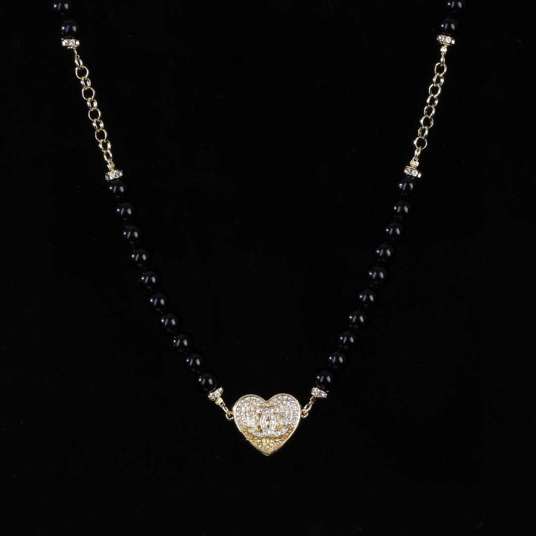 CCW082 CC Black Pearl chain and crystal heart charm waist chain belt - ccjewelryacc