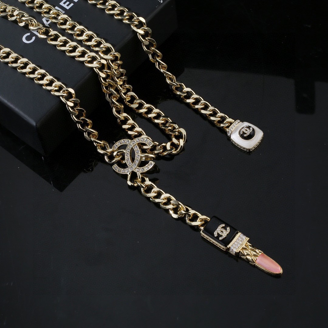 CCW111 Metal chain waist chain belt with crystal cc logo and  lipstick charm - ccjewelryacc