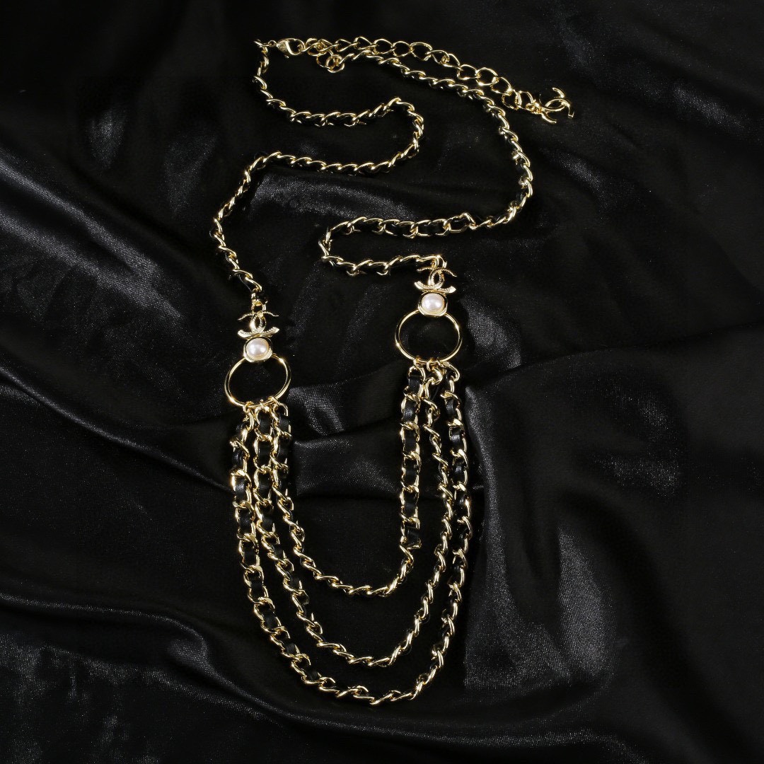 CCW011 Metal and leather chain CC logo Waist belt - ccjewelryacc