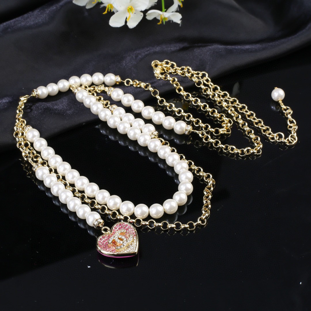 CCW081 CC Pearl chain and pink heart charm waist chain belt - ccjewelryacc