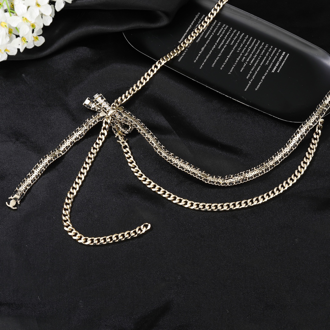 CCW093 Gold Metal and leather chain cc waist belt with bowknot - ccjewelryacc