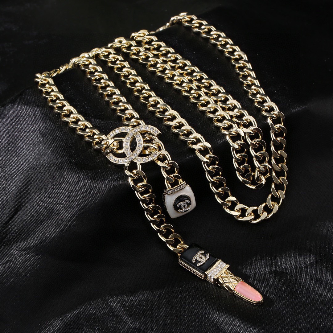CCW111 Metal chain waist chain belt with crystal cc logo and  lipstick charm - ccjewelryacc
