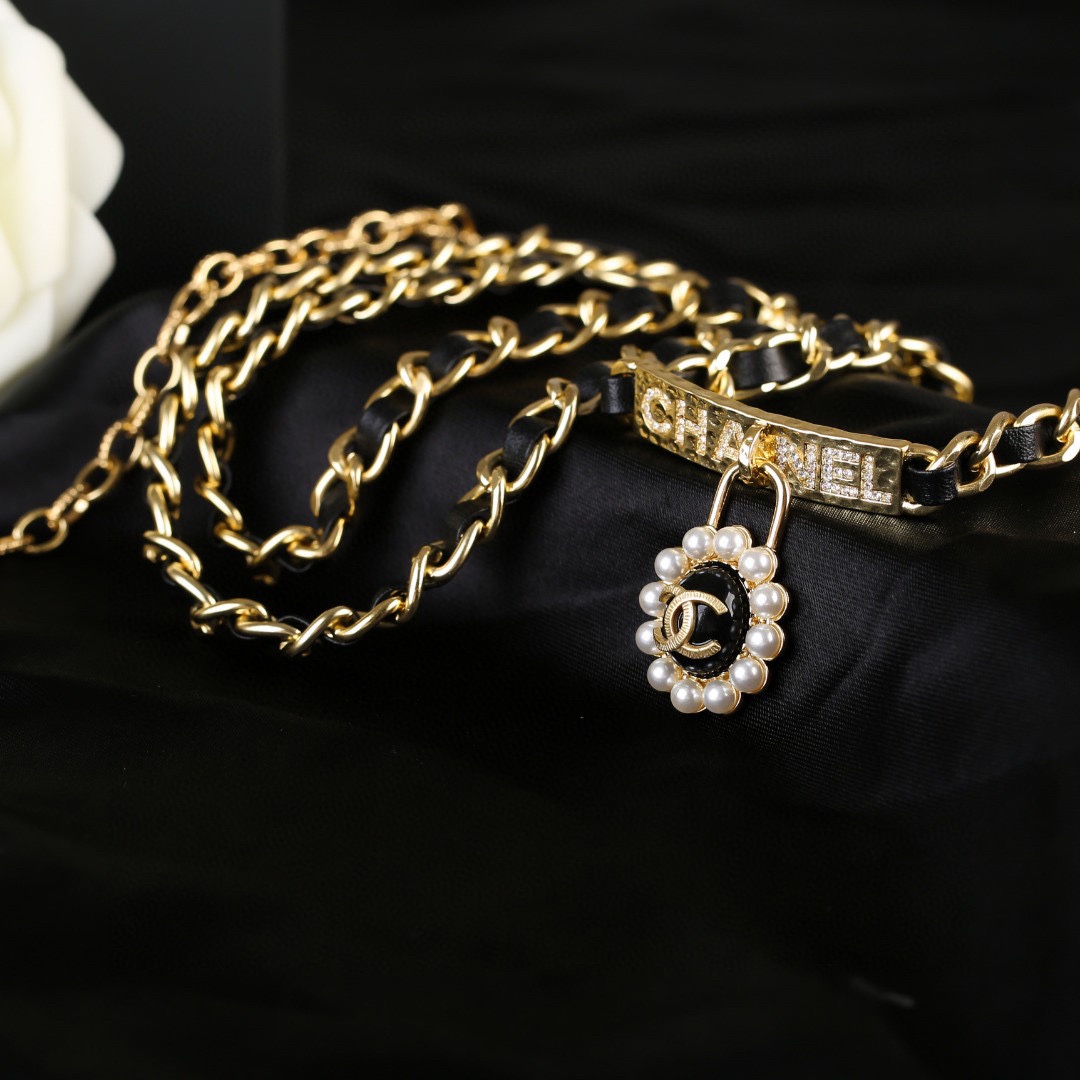 CCW094 Gold Metal and leather chain cc waist belt - ccjewelryacc