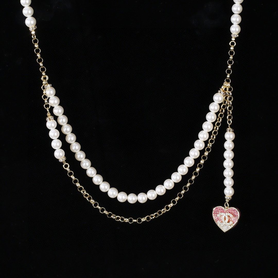 CCW081 CC Pearl chain and pink heart charm waist chain belt - ccjewelryacc