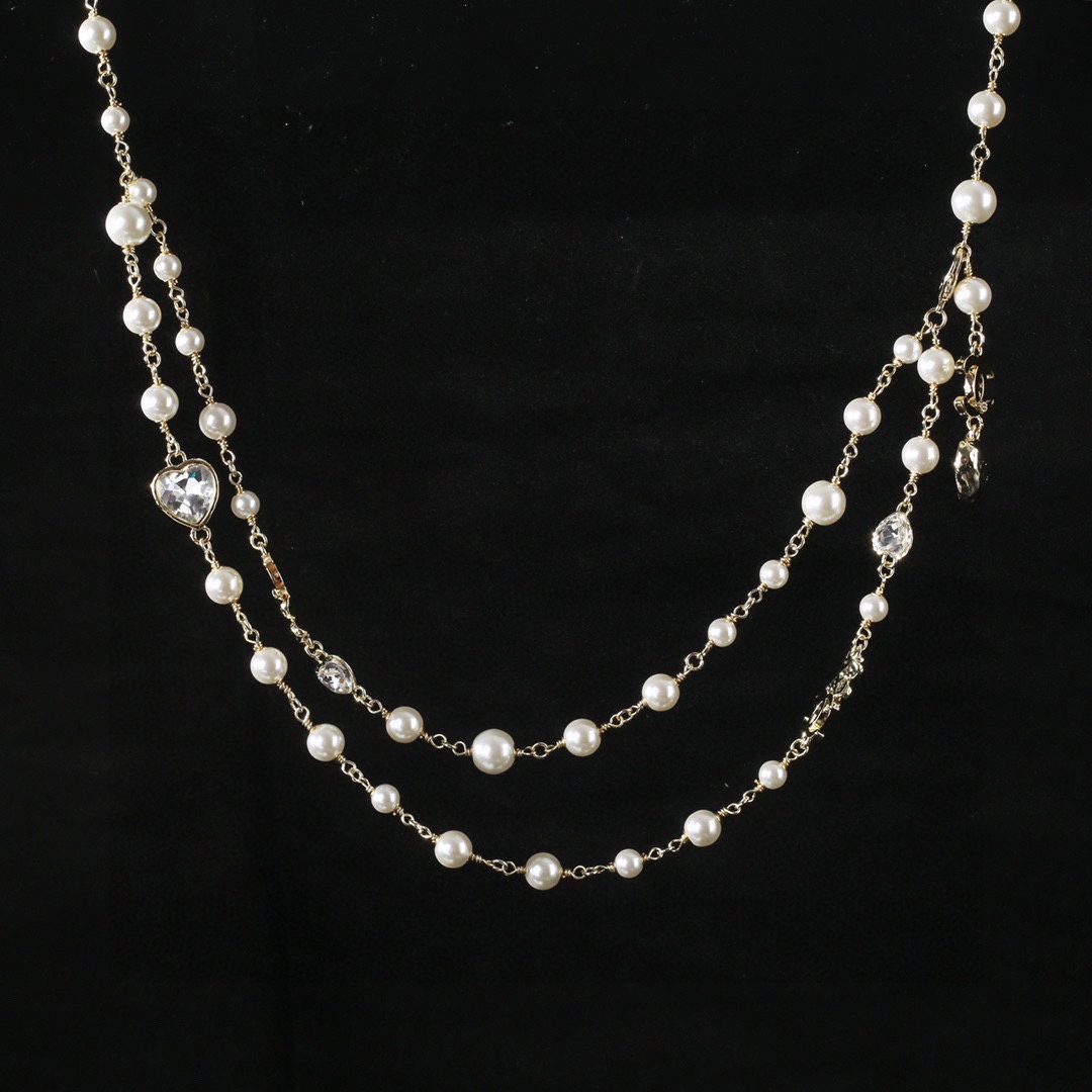 CCW117 Pearl chain and cc logo crystal heart charms waist chain belt - ccjewelryacc