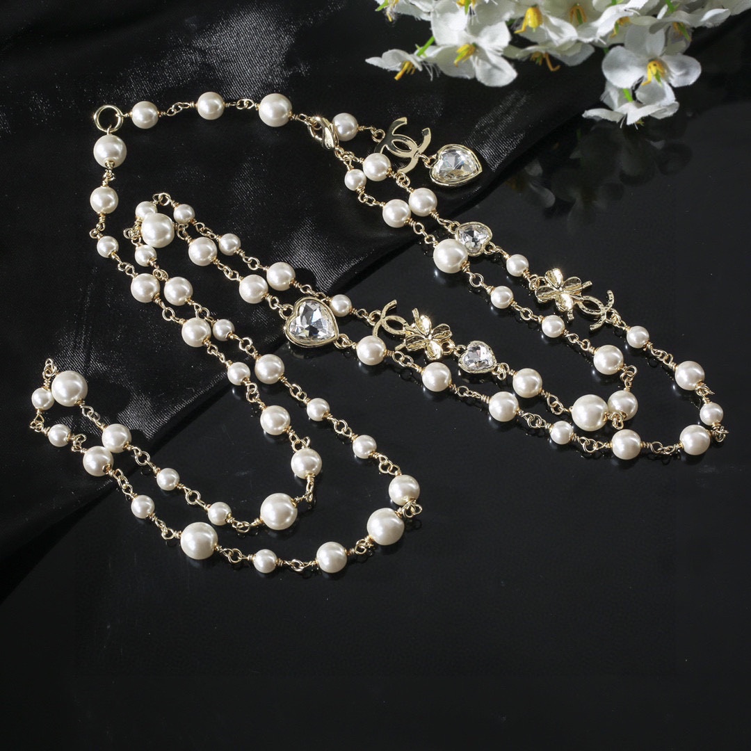 CCW117 Pearl chain and cc logo crystal heart charms waist chain belt - ccjewelryacc