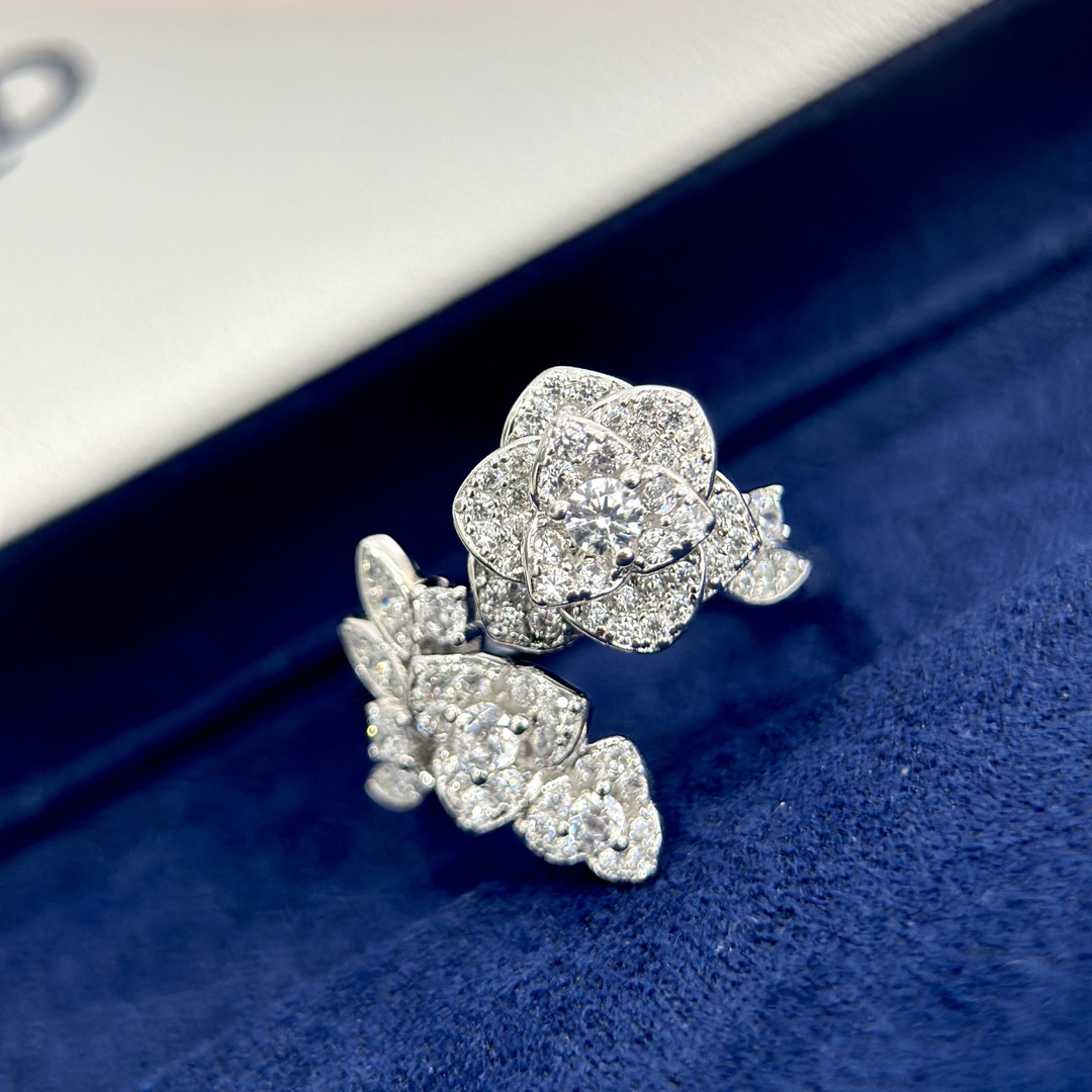 CCRS009 18k white gold and diamond BOUTON DE CAMELIA ring - ccjewelryacc