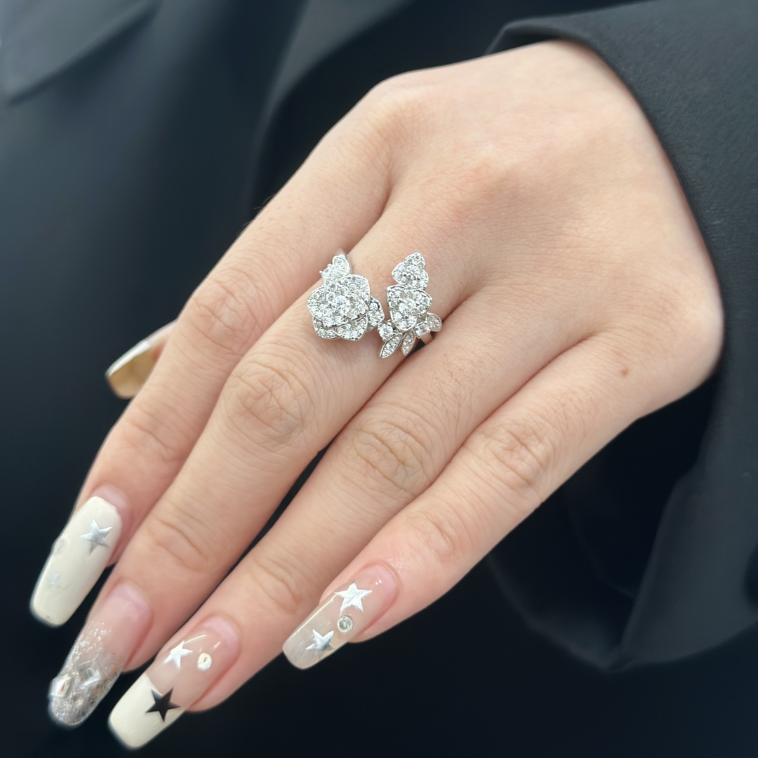 CCRS009 18k white gold and diamond BOUTON DE CAMELIA ring - ccjewelryacc