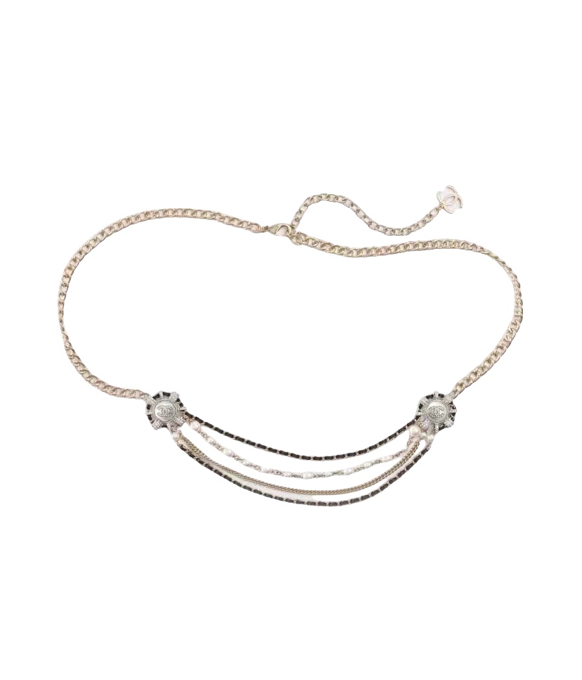 CCW020 Metal and leather pearl CC Waist chain - ccjewelryacc