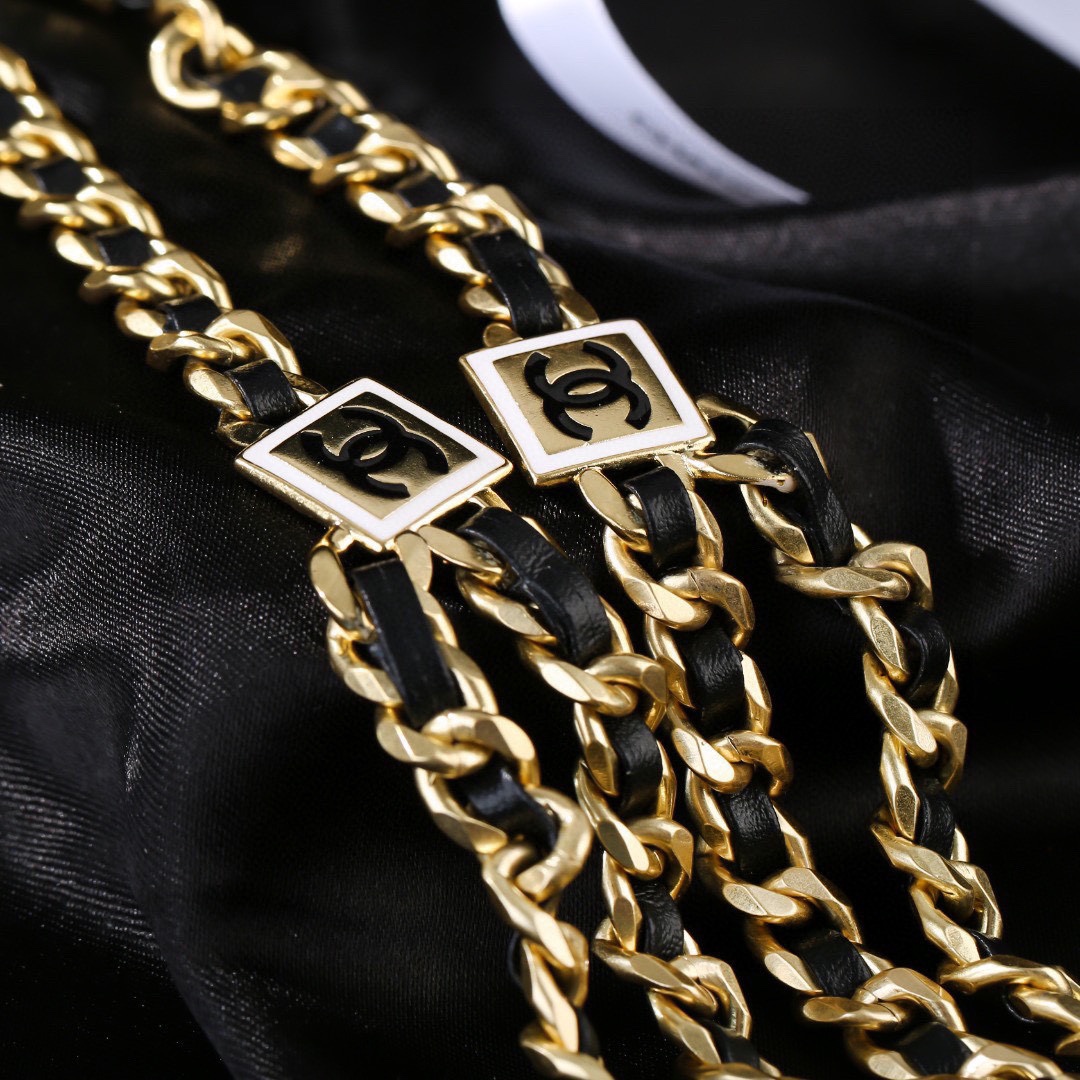 CCW023 CC logo metal and leather Waist chain belt - ccjewelryacc