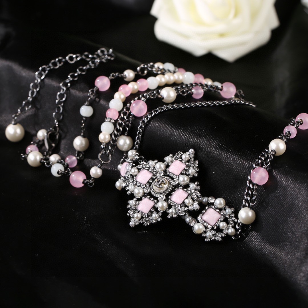 CCW126 Pink pearls flower and cc logo waist chain belt - ccjewelryacc