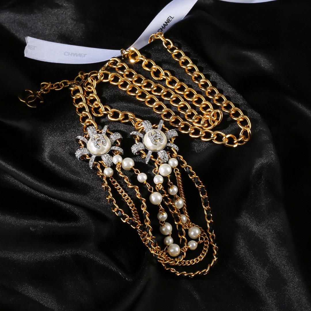 CCW020 Metal and leather pearl CC Waist chain - ccjewelryacc