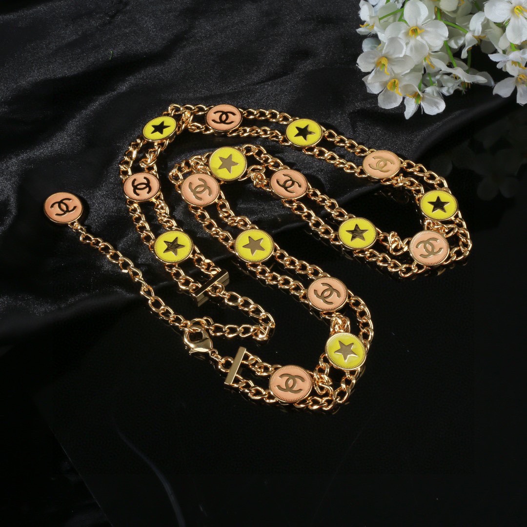 CCW132 Star and cc logo gold coin charms waist chain belt - ccjewelryacc