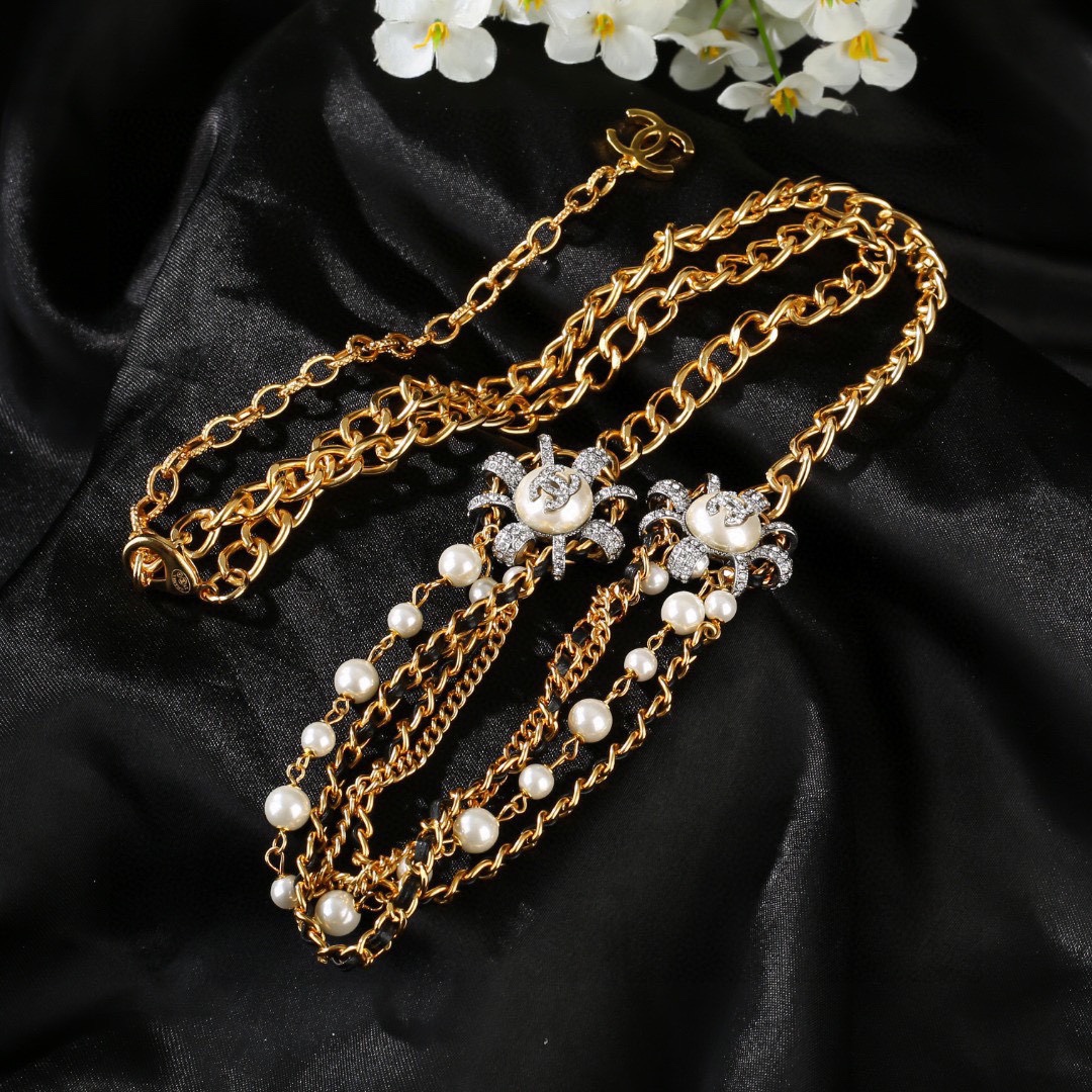 CCW020 Metal and leather pearl CC Waist chain - ccjewelryacc