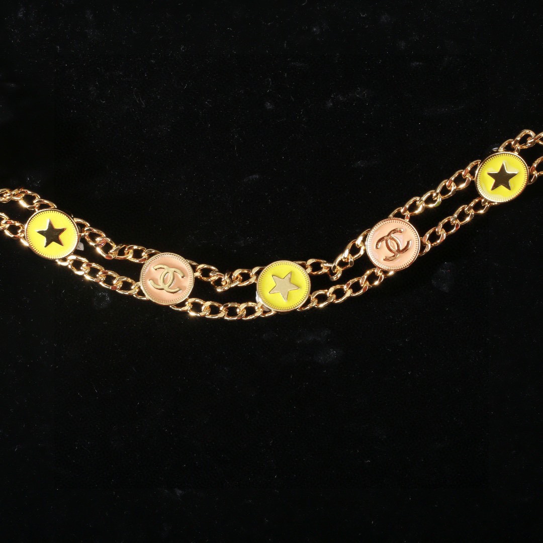 CCW132 Star and cc logo gold coin charms waist chain belt - ccjewelryacc