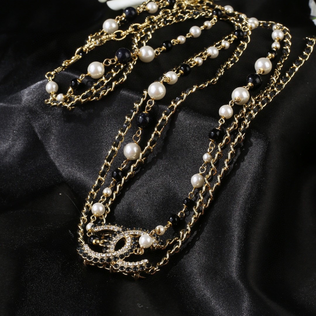 CCW129 Metal and pearls three layers chain with crystal cc logo waist belt - ccjewelryacc