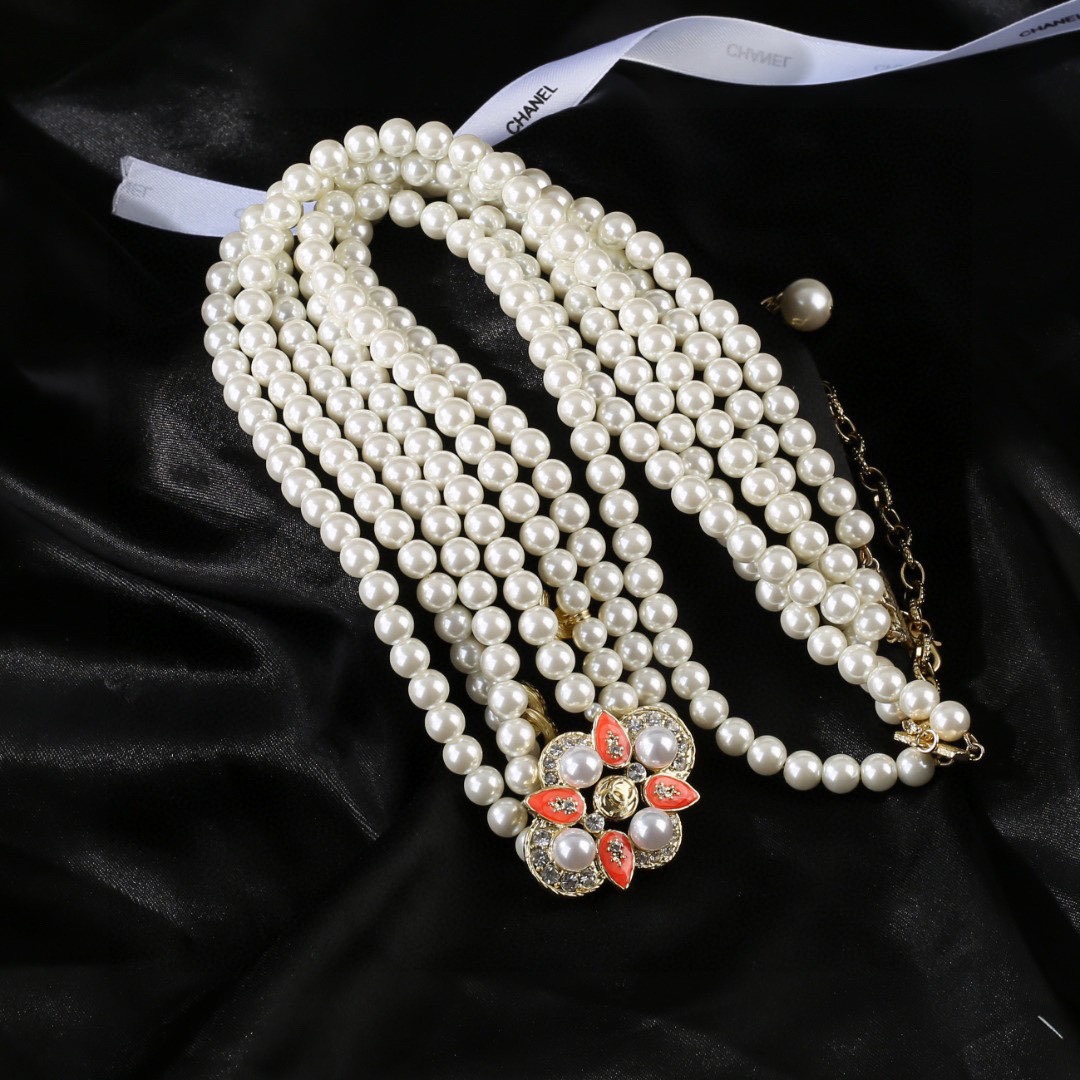 CCW127 Three layers pearl waist chain belt with crystal CC logo and pearl flower - ccjewelryacc