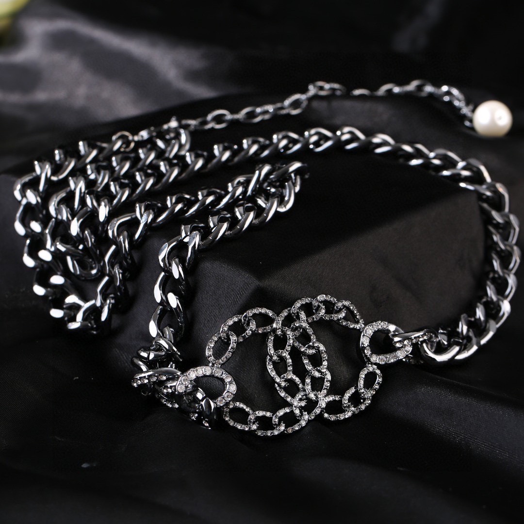 CCW137 Metal Black chain cc logo waist chain belt - ccjewelryacc