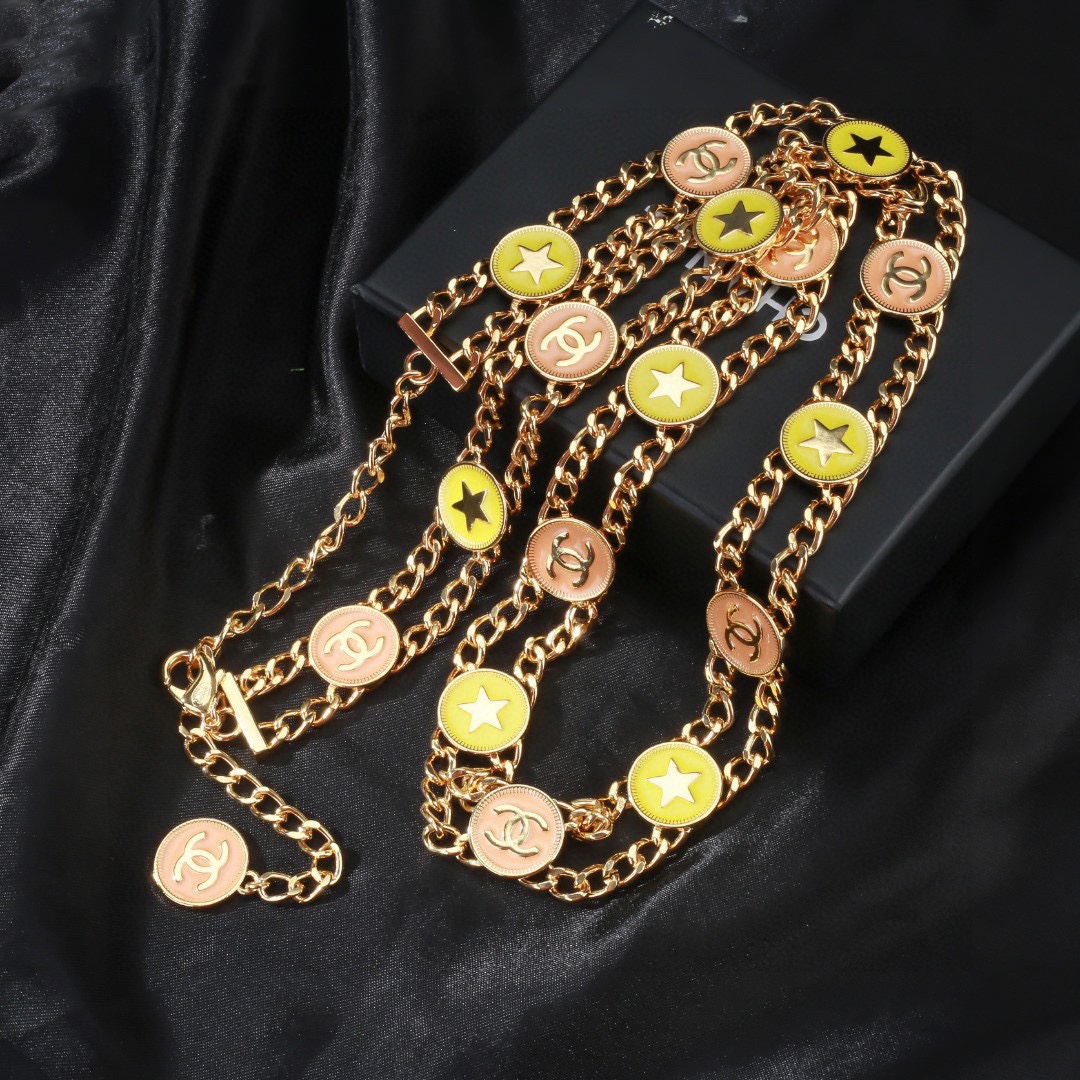 CCW132 Star and cc logo gold coin charms waist chain belt - ccjewelryacc