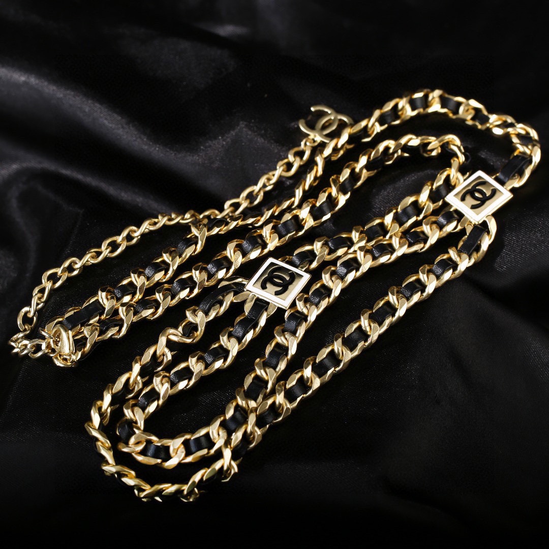 CCW023 CC logo metal and leather Waist chain belt - ccfashionjewelry
