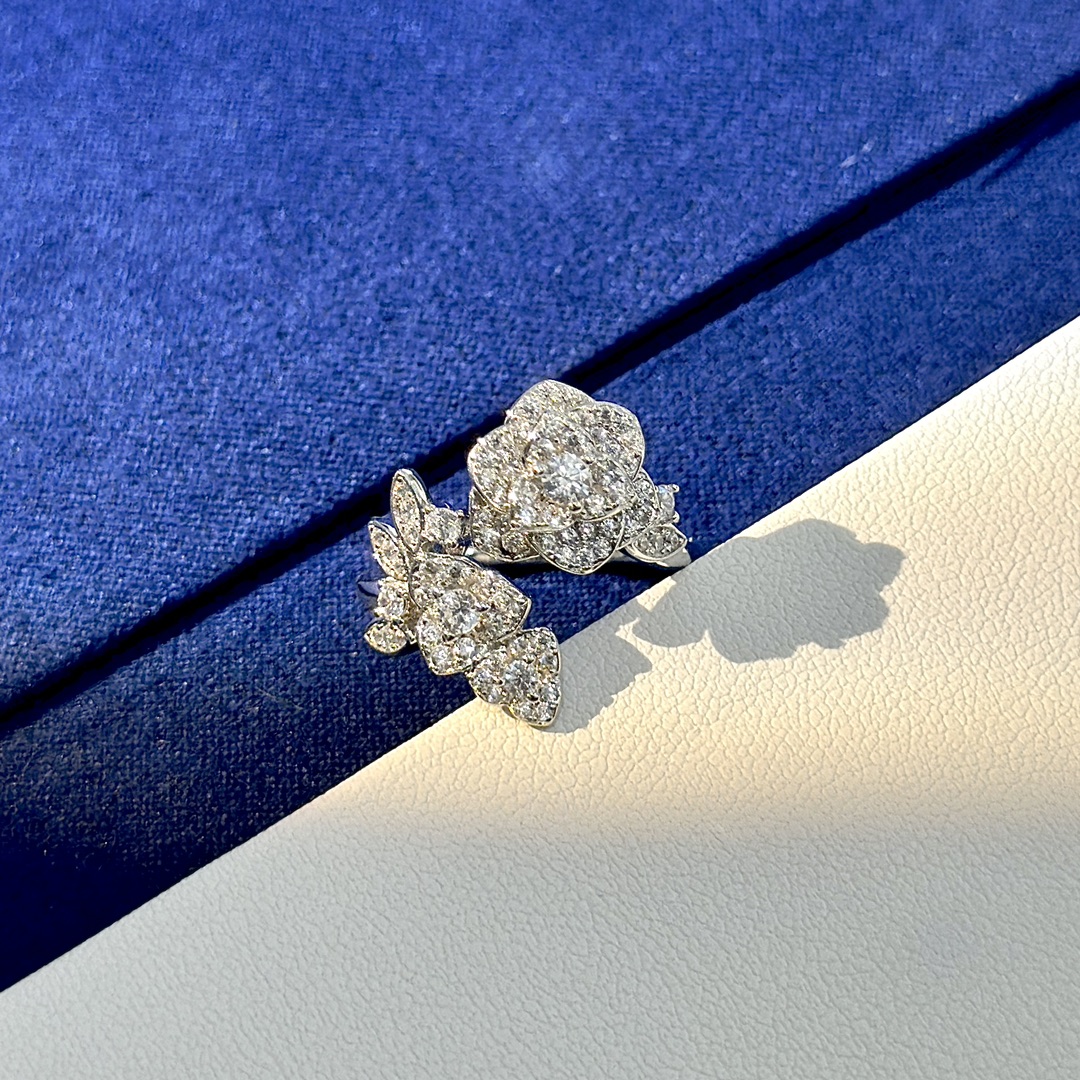 CCRS009 18k white gold and diamond BOUTON DE CAMELIA ring - ccjewelryacc