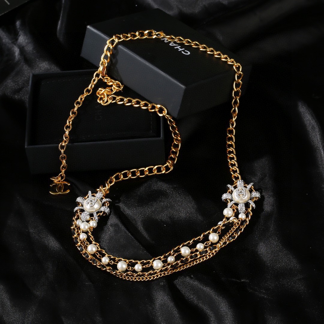 CCW020 Metal and leather pearl CC Waist chain - ccjewelryacc