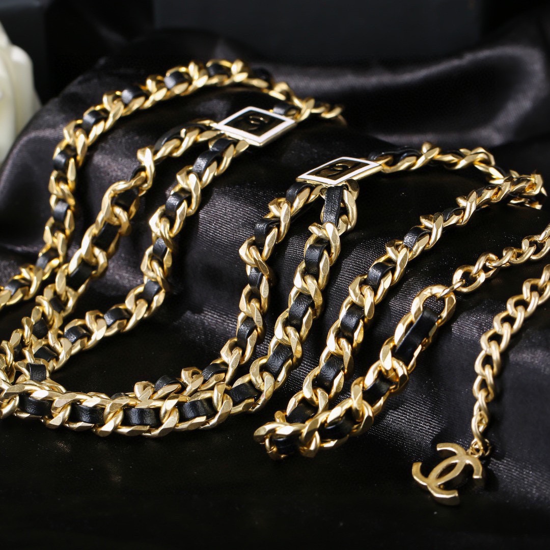 CCW023 CC logo metal and leather Waist chain belt - ccjewelryacc