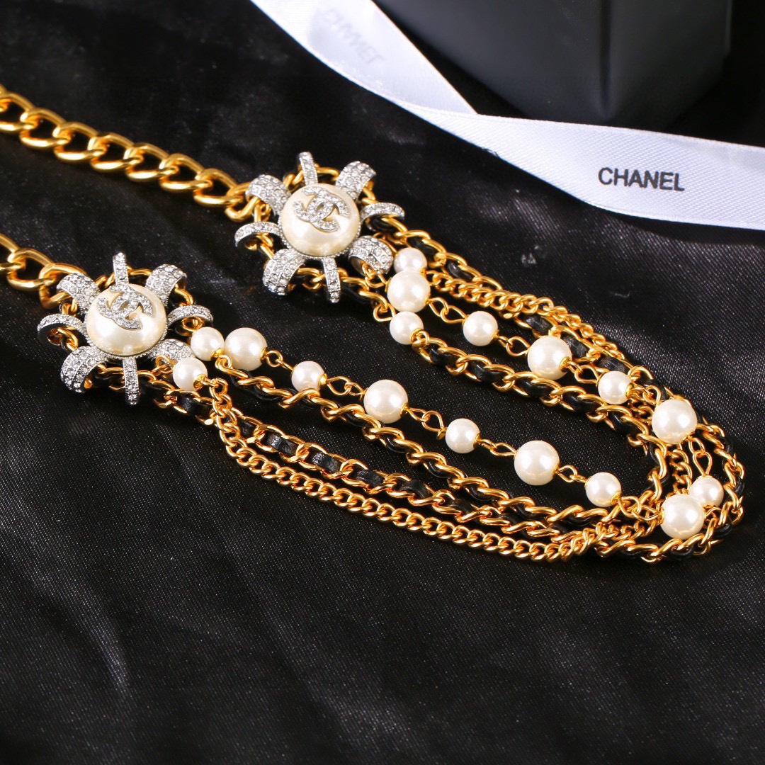CCW020 Metal and leather pearl CC Waist chain - ccjewelryacc