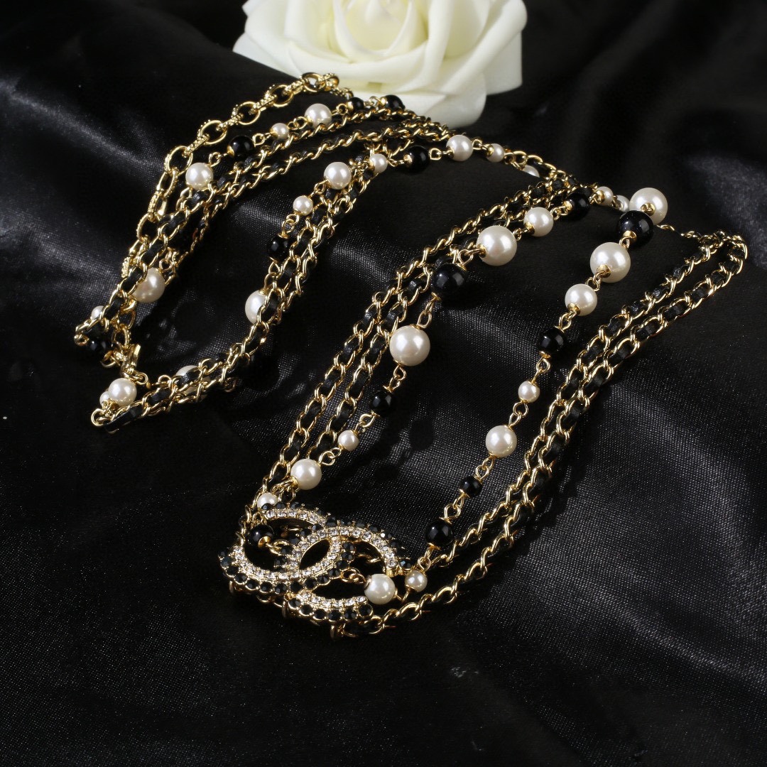 CCW129 Metal and pearls three layers chain with crystal cc logo waist belt - ccjewelryacc