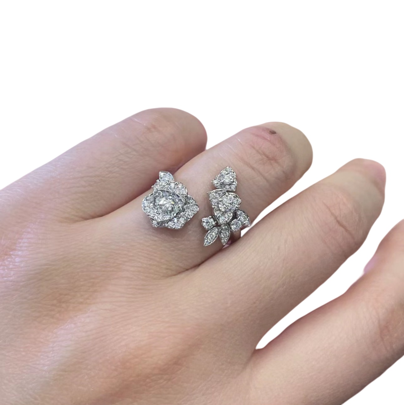 CCRS009 18k white gold and diamond BOUTON DE CAMELIA ring - ccjewelryacc