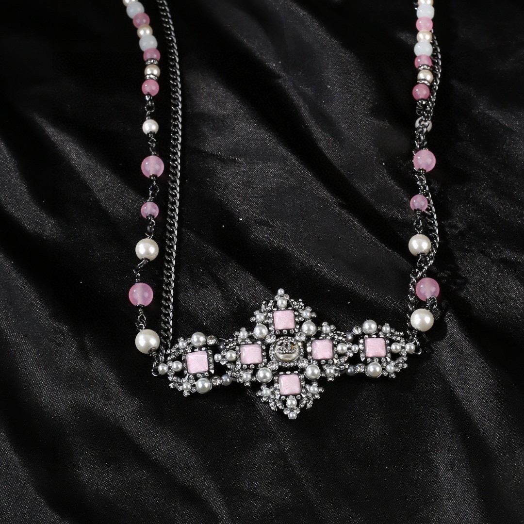 CCW126 Pink pearls flower and cc logo waist chain belt - ccjewelryacc