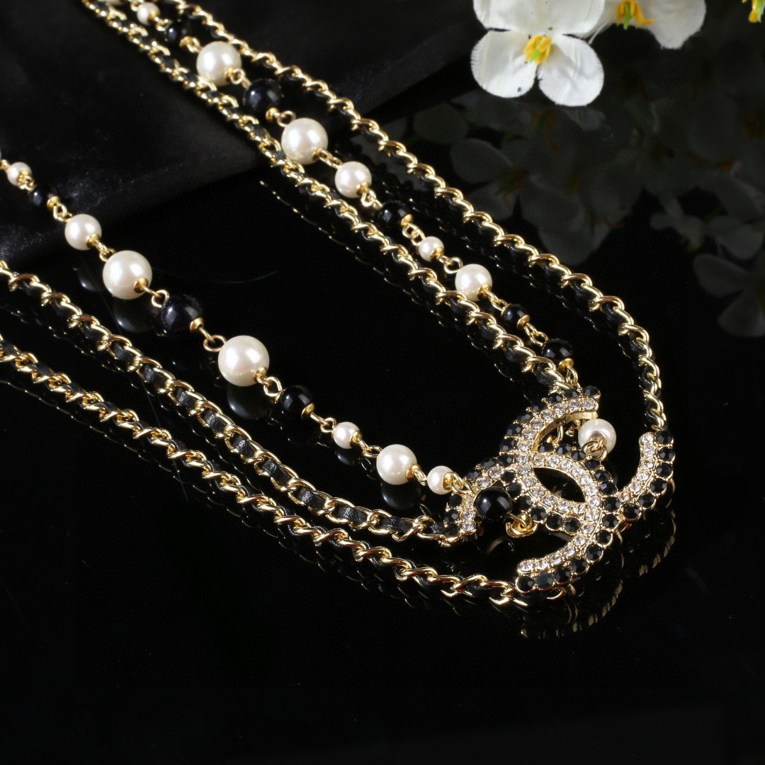 CCW129 Metal and pearls three layers chain with crystal cc logo waist belt - ccjewelryacc