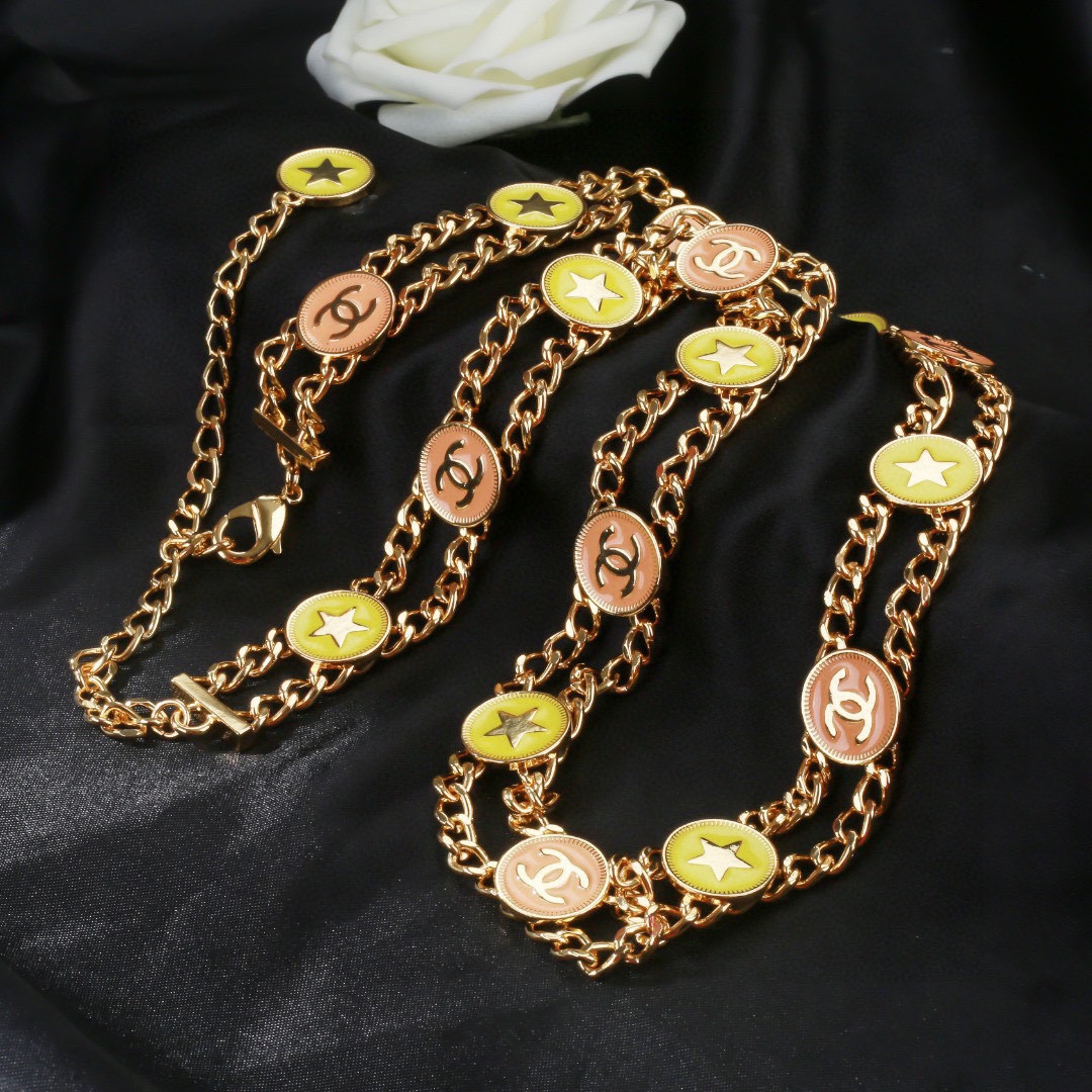 CCW132 Star and cc logo gold coin charms waist chain belt - ccjewelryacc