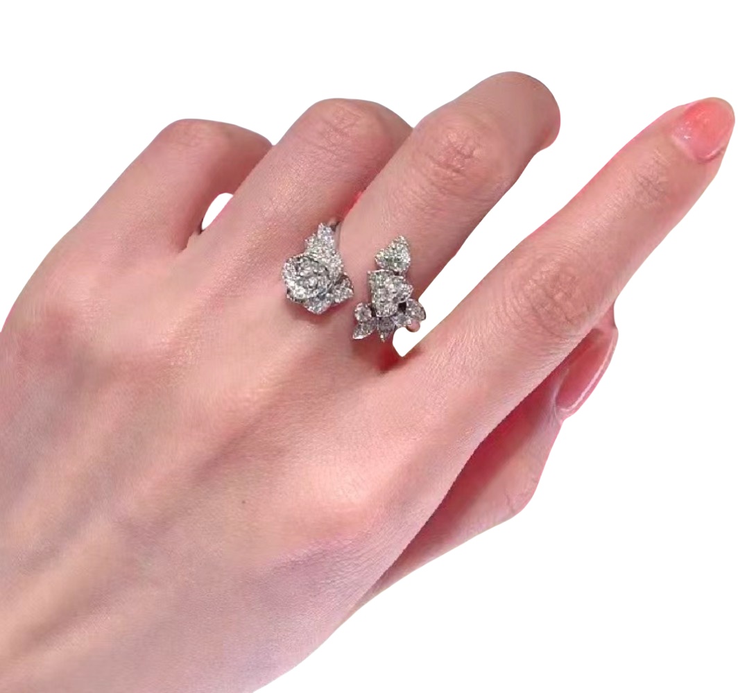 CCRS009 18k white gold and diamond BOUTON DE CAMELIA ring - ccjewelryacc