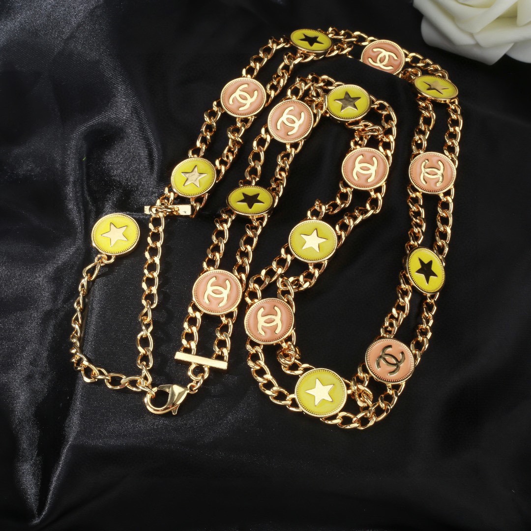 CCW132 Star and cc logo gold coin charms waist chain belt - ccjewelryacc