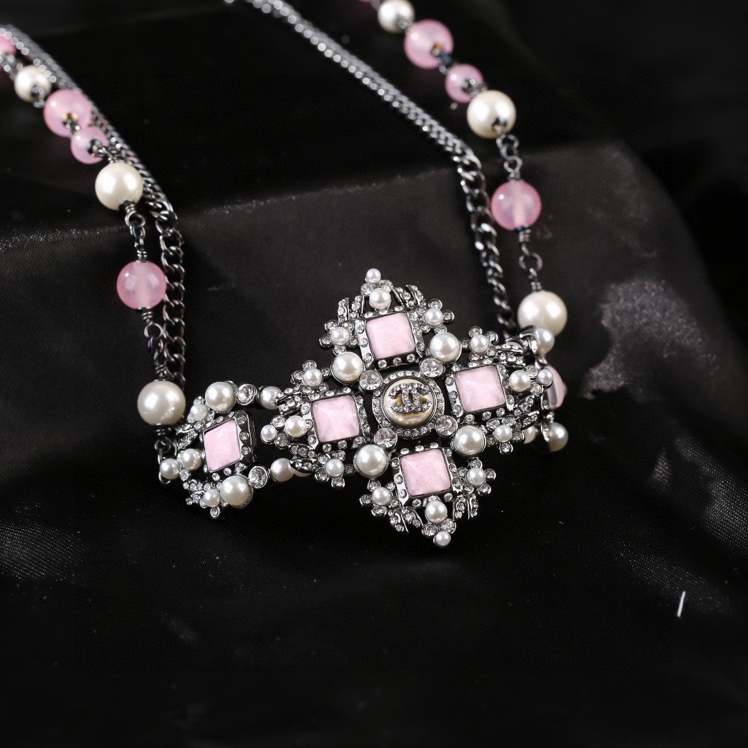 CCW126 Pink pearls flower and cc logo waist chain belt - ccjewelryacc