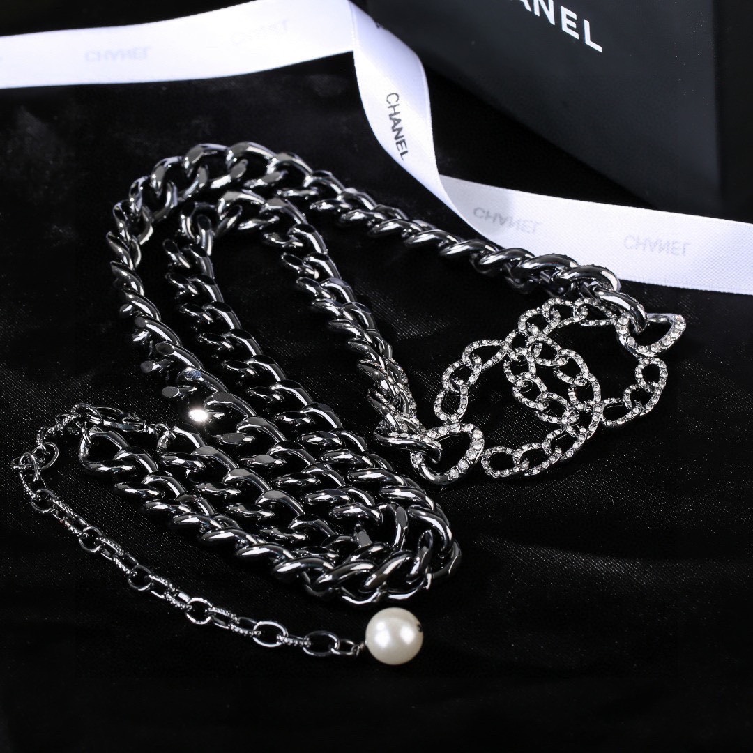 CCW137 Metal Black chain cc logo waist chain belt - ccjewelryacc