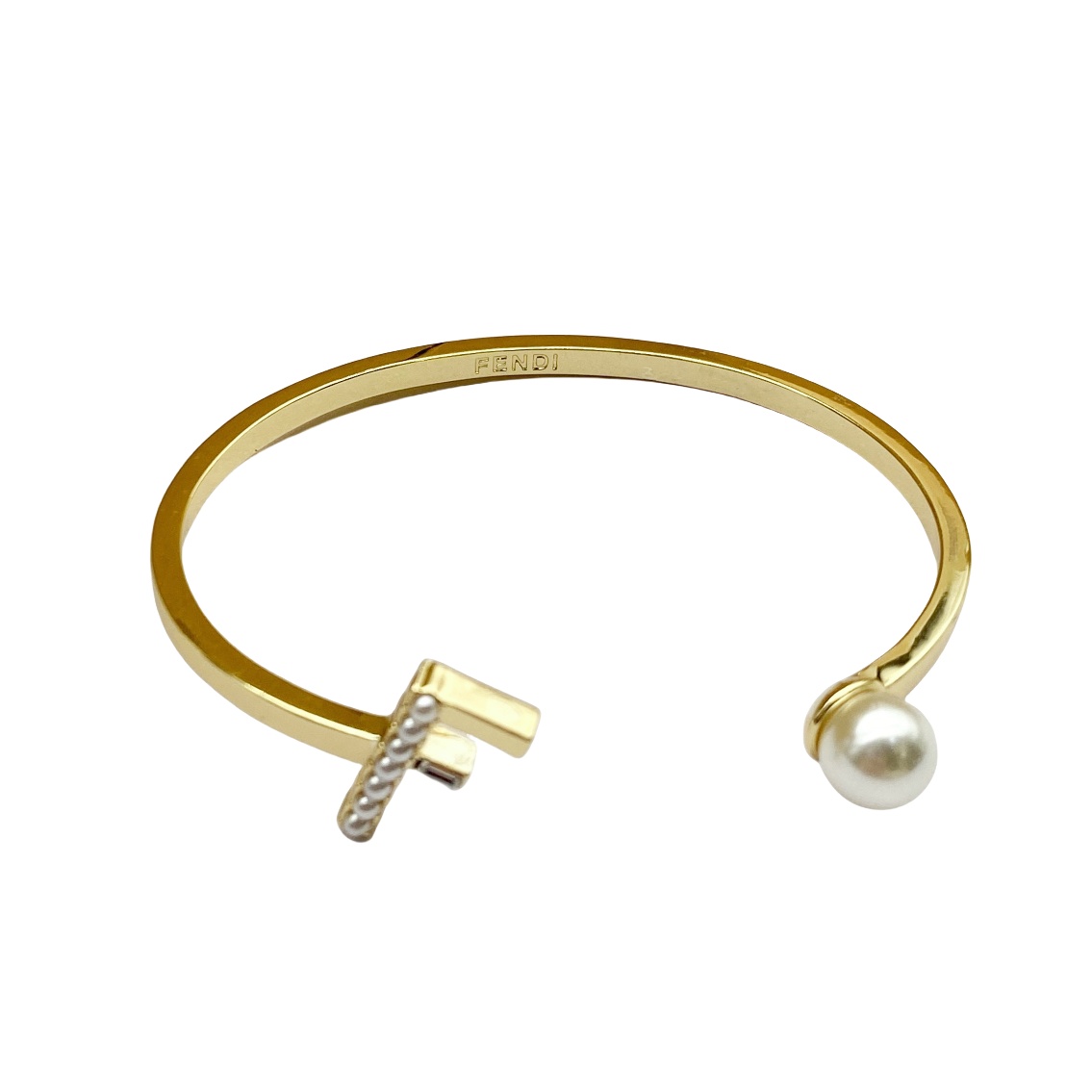 FDS027 FD First Bangle Bracelet In Metal with Crystals and Pearls Gold - ccjewelryacc