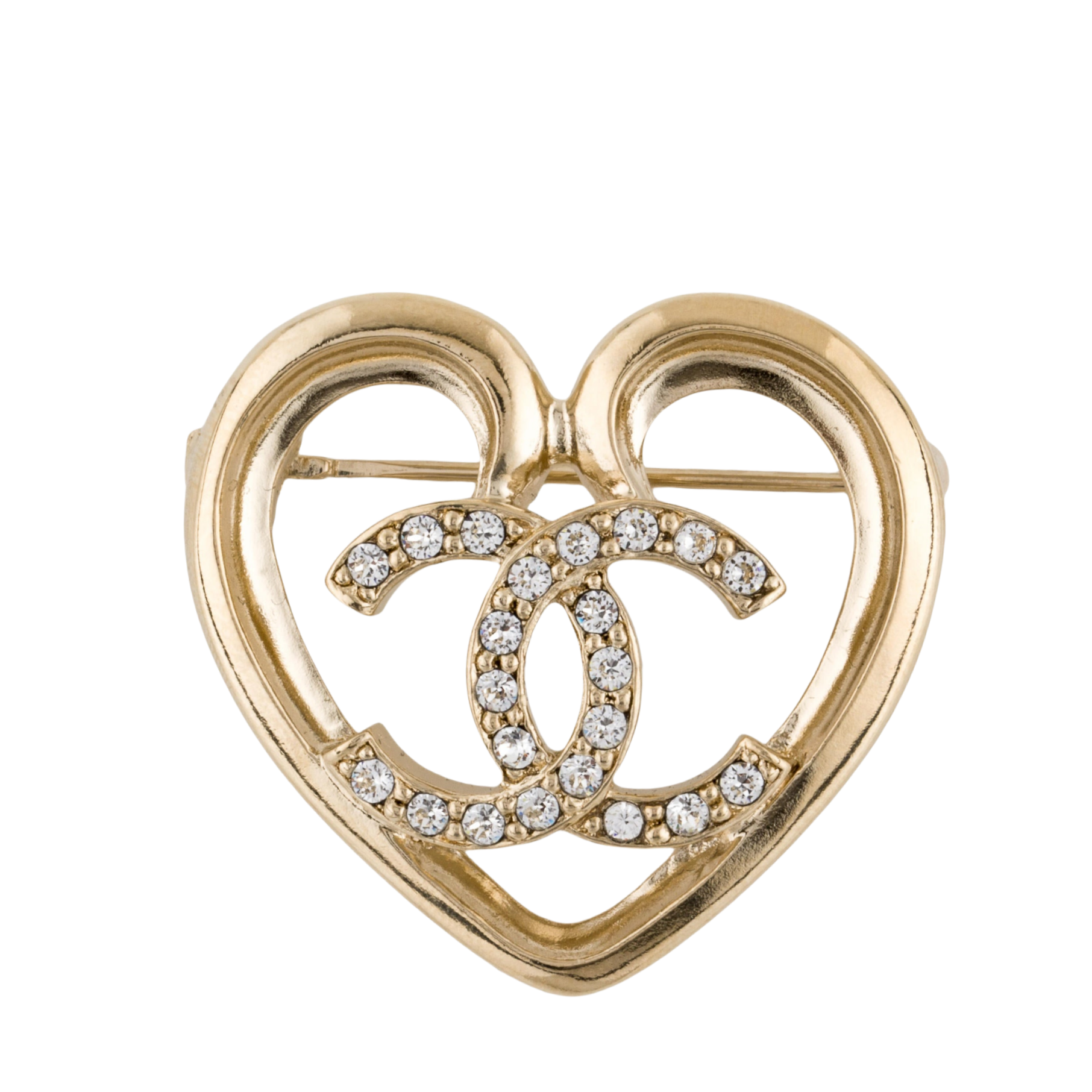 BCB378 Metal Heart with crystal cc brooch pin - ccjewelryacc