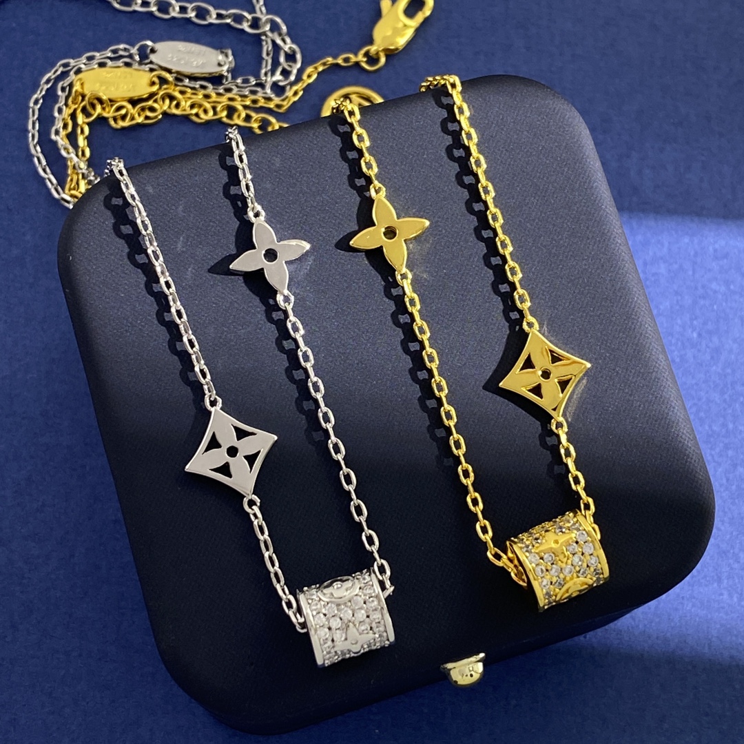 LVN035 VL Monogram Lucky Bead charms necklace - ccjewelryacc