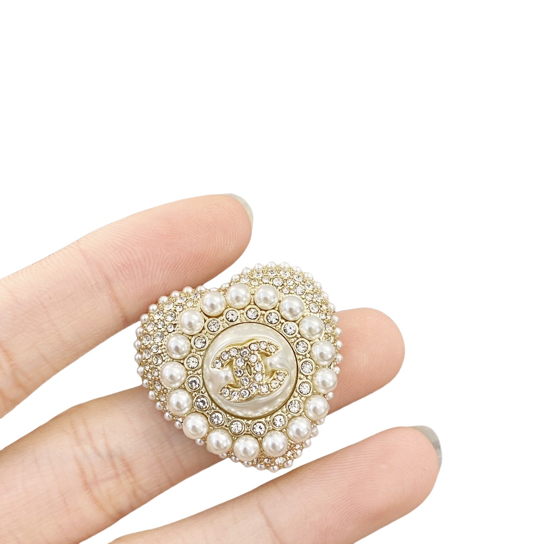 BCB224 22A Pearl crystal Heart CC brooch pin - ccjewelryacc