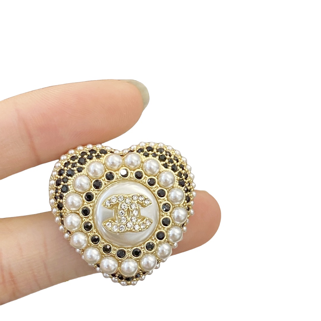 BCB224 22A Pearl crystal Heart CC brooch pin - ccjewelryacc