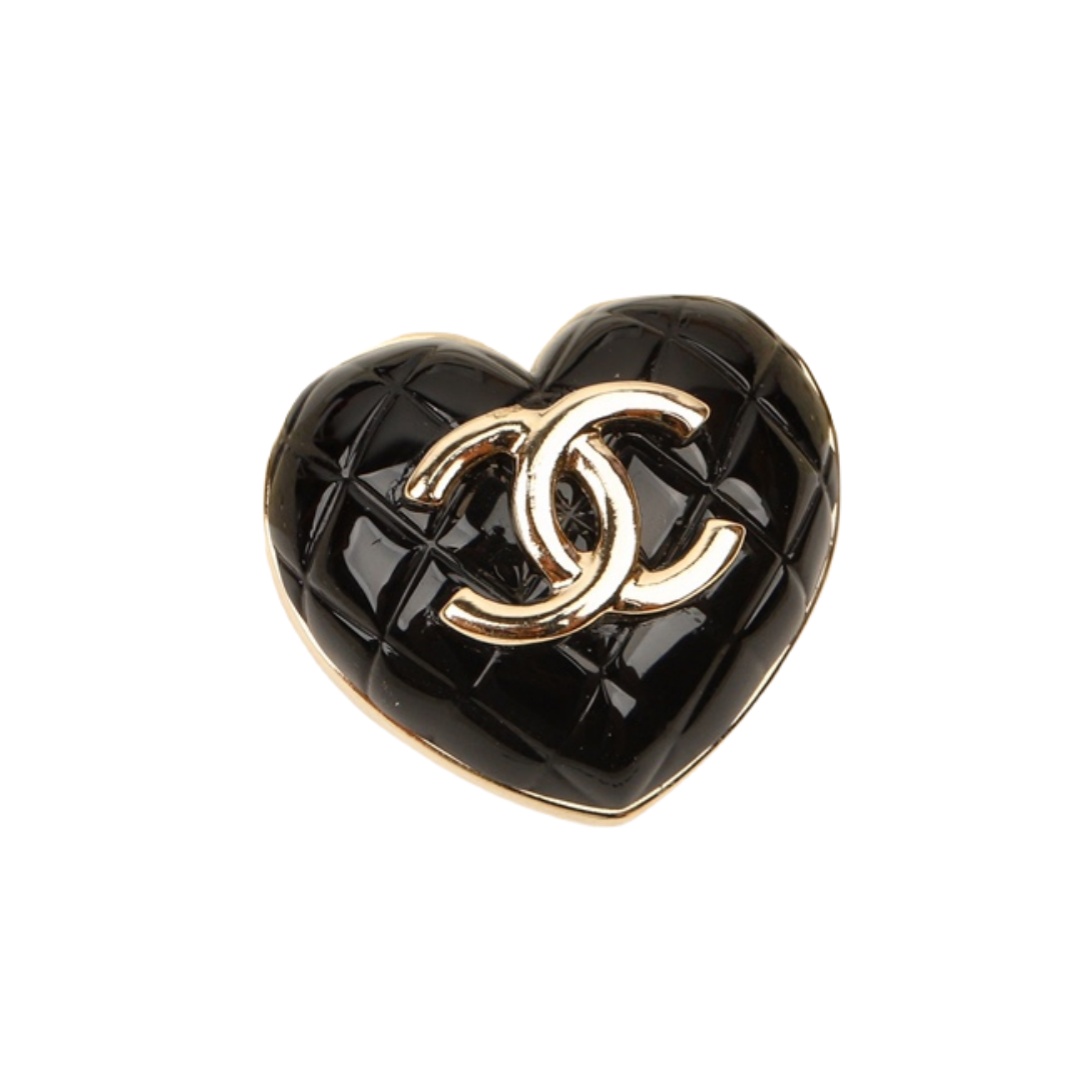BCB394 22k small diamond pattern black heart brooch pin - ccfashionjewelry