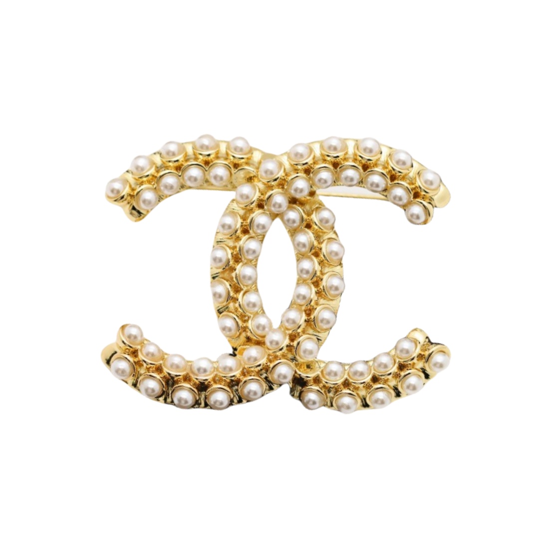 BCB284  Metal and pearl CC logo brooch pin - ccjewelryacc