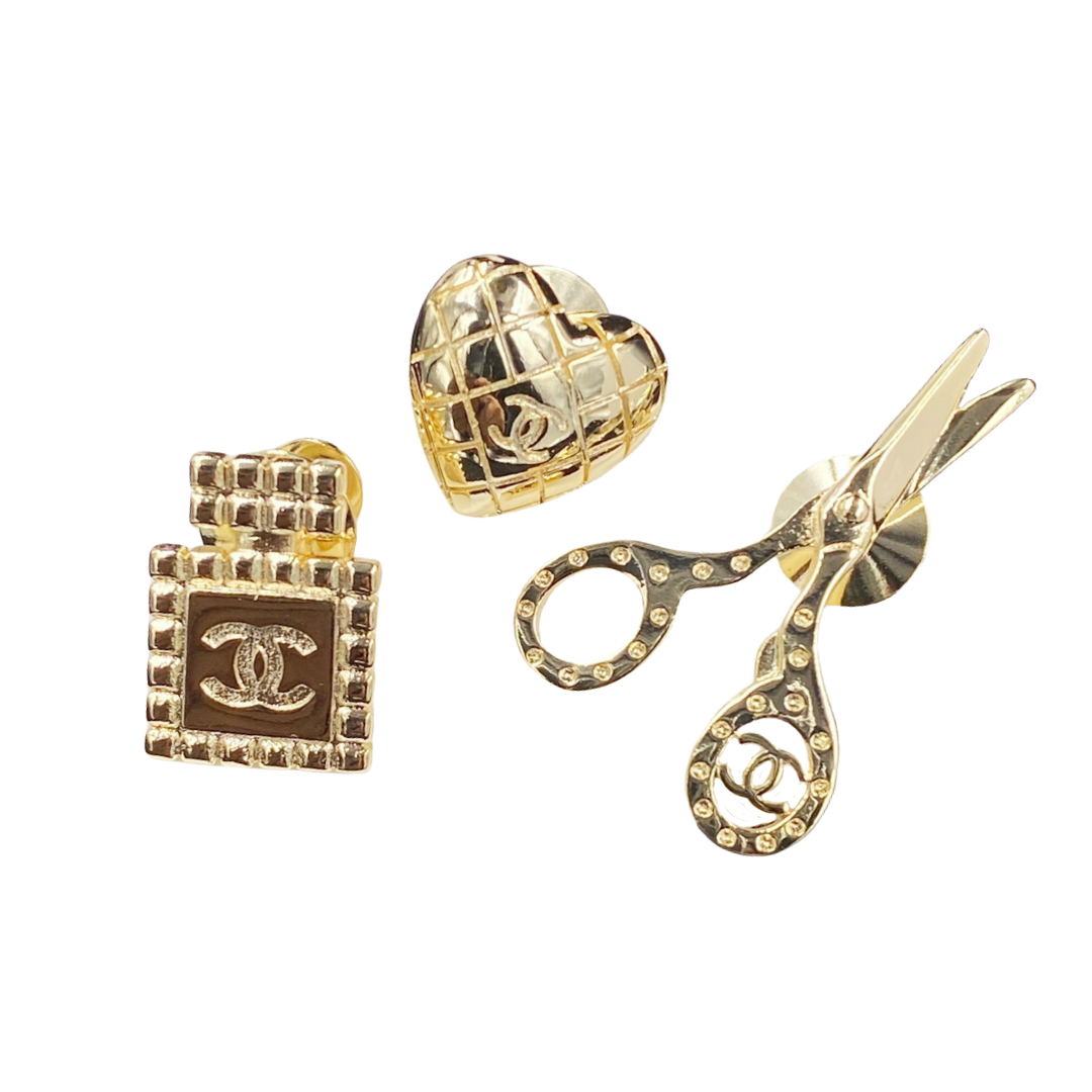 BCB391 CC metal Scissors perfume bottle Cross pattern heart brooch pin set of 3 - ccjewelryacc