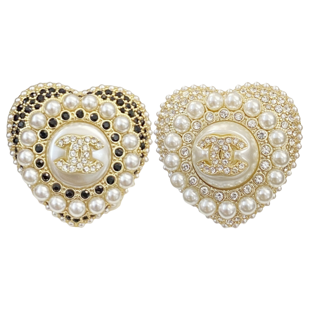 BCB224 22A Pearl crystal Heart CC brooch pin - ccjewelryacc