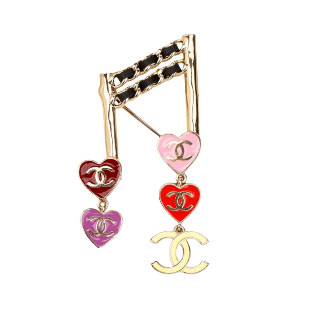 BCB400 Metal leater Note pink heart cc logo brooch pin - ccfashionjewelry