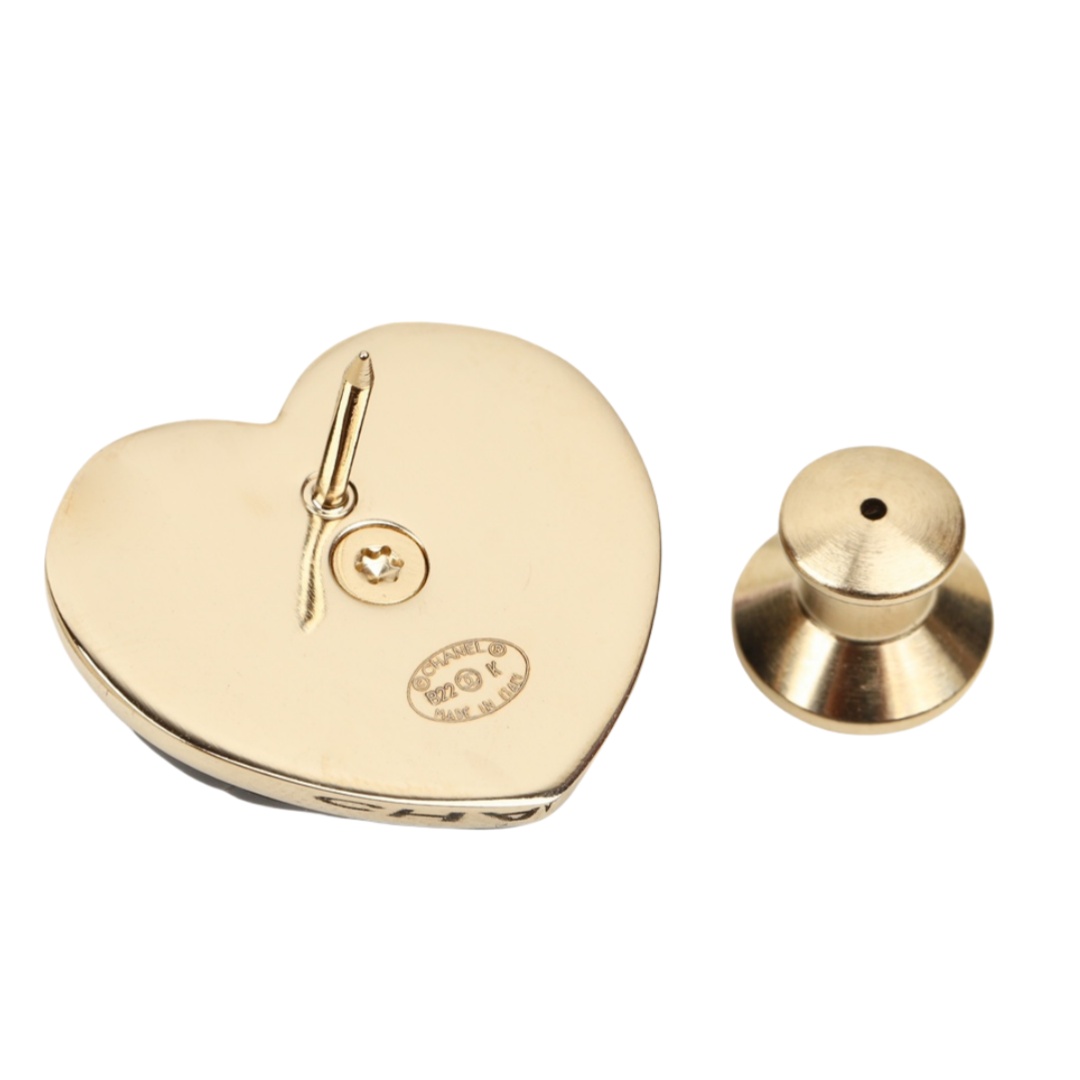 BCB394 22k small diamond pattern black heart brooch pin - ccjewelryacc